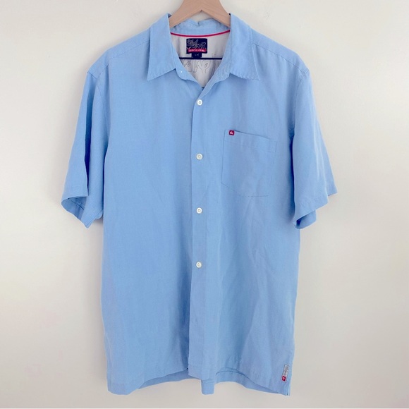 Quicksilver Light Blue Short-Sleeved Button-up Shirt - Picture 1 of 12